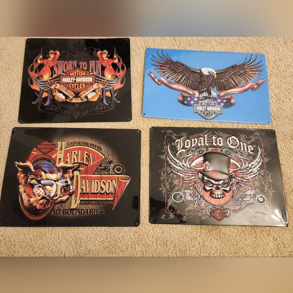 Harley Davidson Tin Sign Lot Of 4